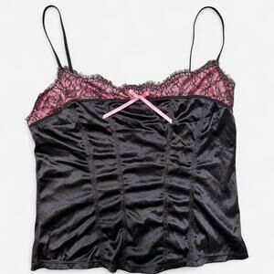 Vintage Xhilaration Y2K Black And Pink Lace Corset Style Tank Size XL